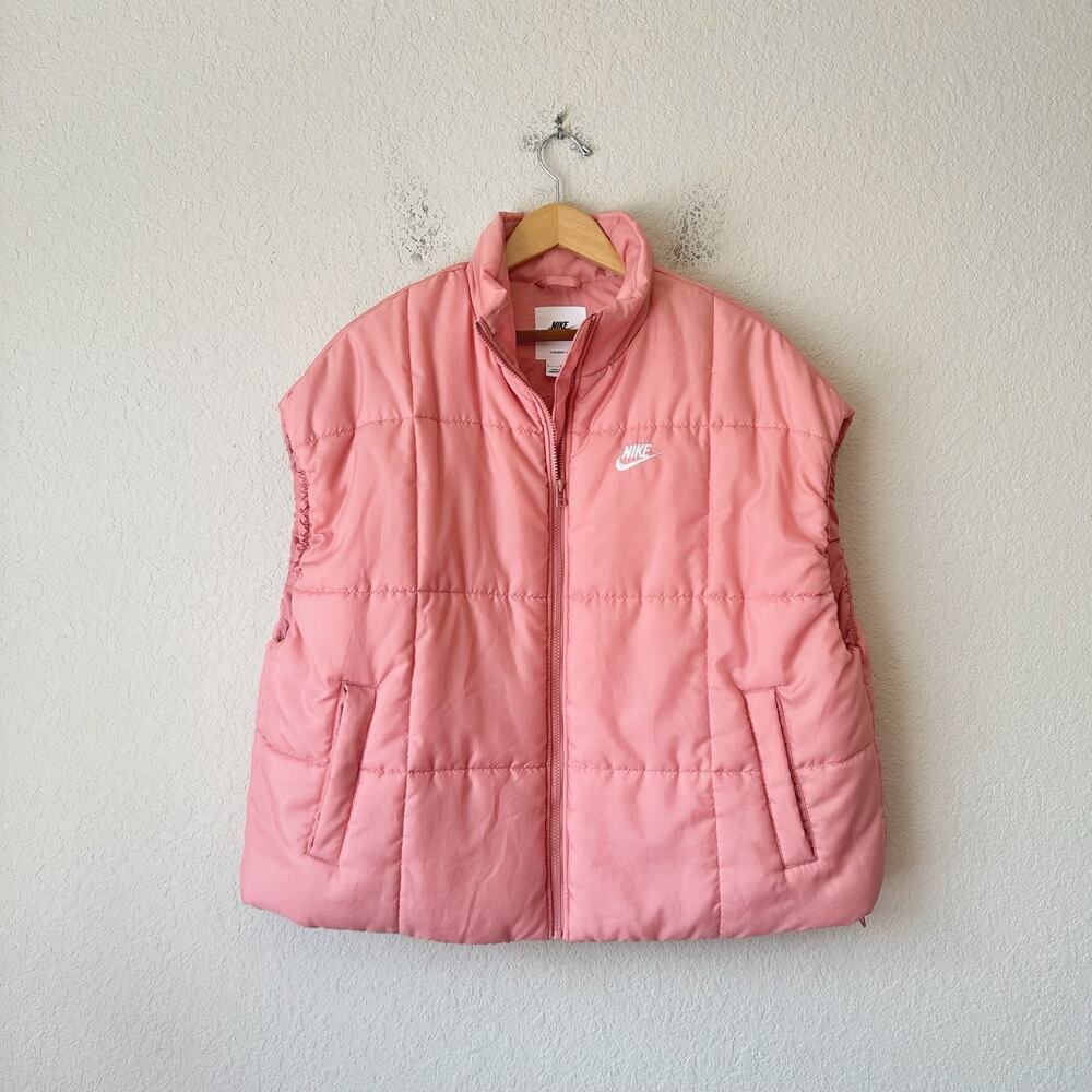 NIKE Puffer Vest Jacket Peach Pink Swoosh Therma FIT Full Zip Gorpcore